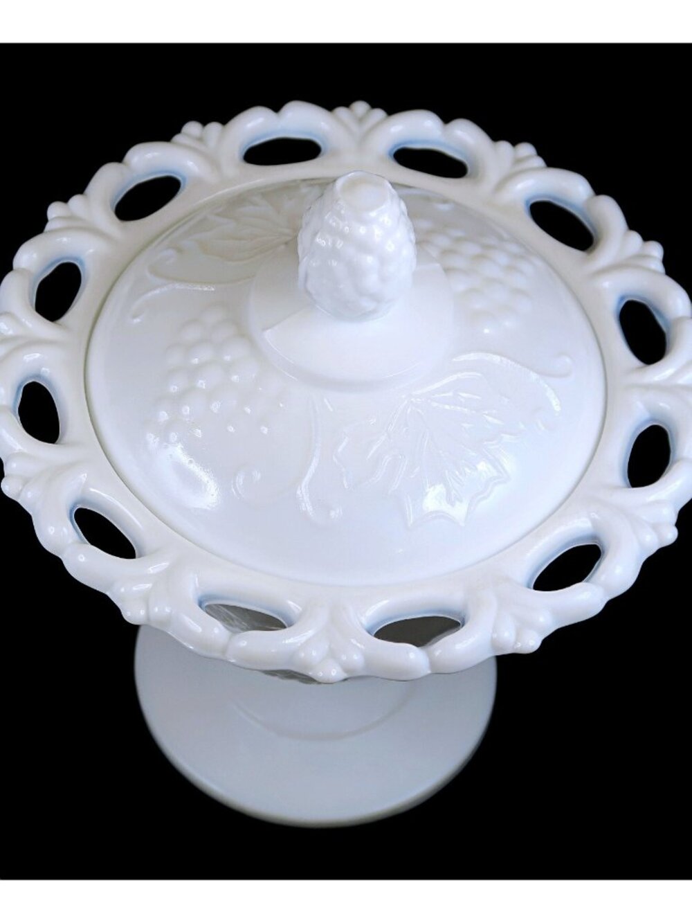 Colony Harvest Milk Glass Footed Candy Dish & Lid Mid-Century Home Decor - Picture 3 of 5